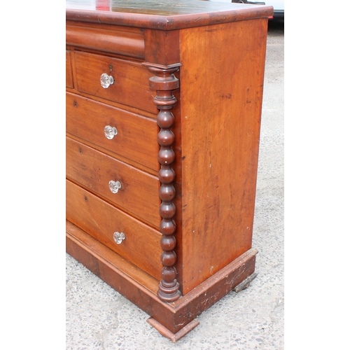 33 - A 19th century Scottish mahogany 1 over 2 over 3 chest of drawers with bobbin twist pillars and glas... 