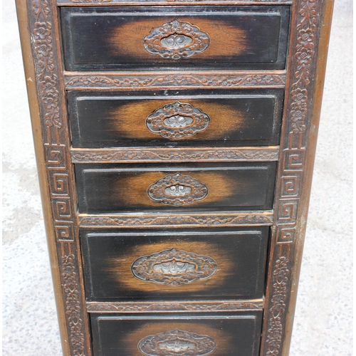43 - An early 20th century Chinese carved wooden 9 drawer chest of drawers, approx 41cm wide x 153cm tall