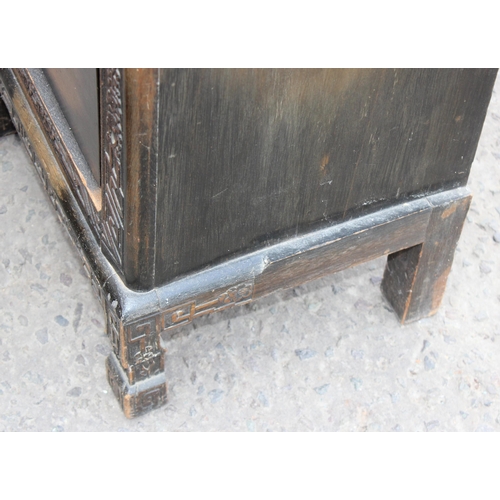 43 - An early 20th century Chinese carved wooden 9 drawer chest of drawers, approx 41cm wide x 153cm tall