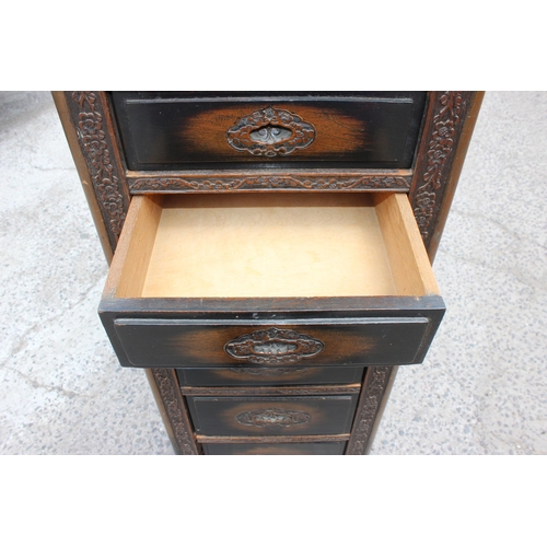 43 - An early 20th century Chinese carved wooden 9 drawer chest of drawers, approx 41cm wide x 153cm tall