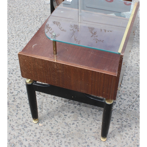 35 - A pair of retro G-Plan bedside cabinets with glass shelves, each approx 48cm wide