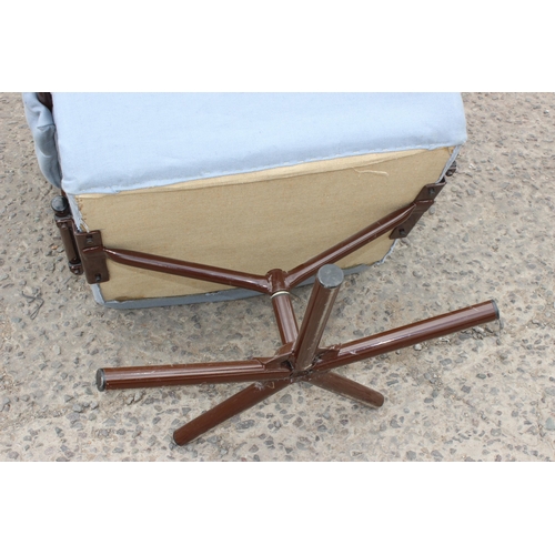 37 - A retro light blue button backed swivel chair with metal frame, seemingly unmarked but Scandinavian ... 