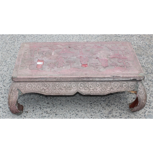 51 - Chinese lacquer low tea table or Kang table, likely early 20th century, approx 97cm wide x 35cm tall... 