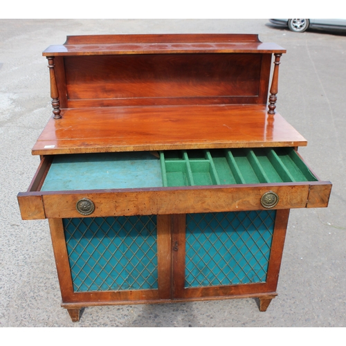 34 - A 19th century mahogany hall cupboard or small sideboard with a single drawer over 2 cupboard doors ... 