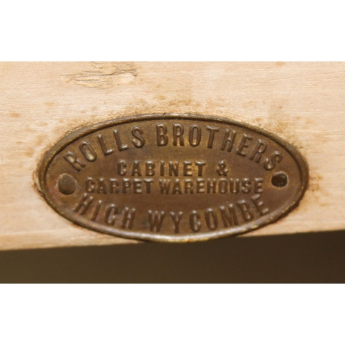 122 - A vintage pine and tile backed wash stand with Rolls Brothers of High Wycombe brass plaque, approx 5... 