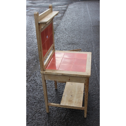 122 - A vintage pine and tile backed wash stand with Rolls Brothers of High Wycombe brass plaque, approx 5... 