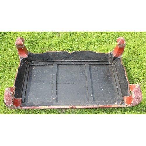 51 - Chinese lacquer low tea table or Kang table, likely early 20th century, approx 97cm wide x 35cm tall... 