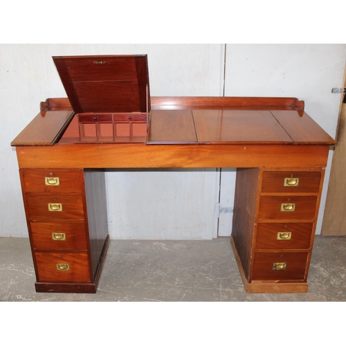 53 - A. Hunt & Co of London antique mahogany double clerks' desk standing on 2 banks of 4 drawers with ca... 