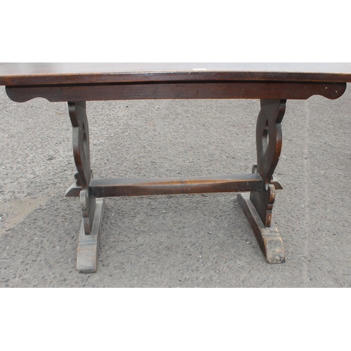 6 - An early 20th century oak topped refectory table, approx 122cm x 71cm