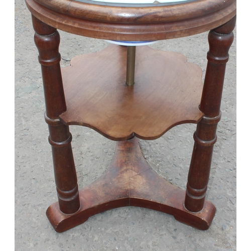 14 - An antique mahogany wash stand with blue & white pottery bowl, approx 79cm tall x 50cm in diameter