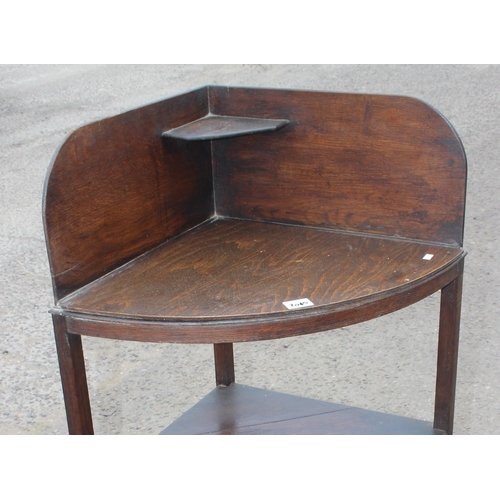 23 - Antique wooden corner wash stand with 3 curved drawers, approx 104cm tall