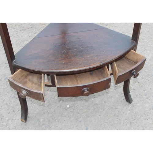 23 - Antique wooden corner wash stand with 3 curved drawers, approx 104cm tall