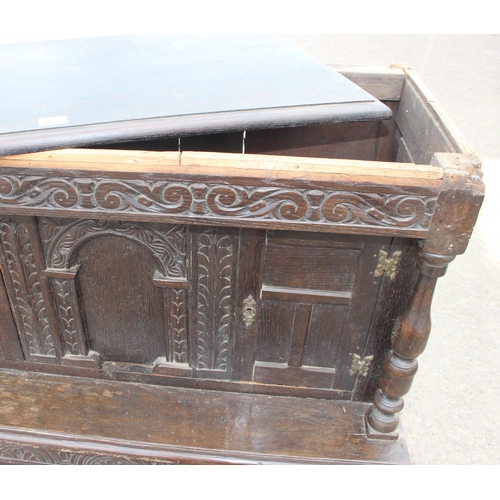 34 - Antique Jacobean style oak court cupboard, likely late 19th century, approx 105cm wide x 58cm x 126c... 