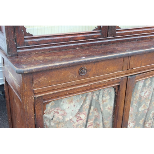 22 - An unusual antique oak display cabinet with 2 pairs of glazed doors and 2 slim drawers, approx 143cm... 