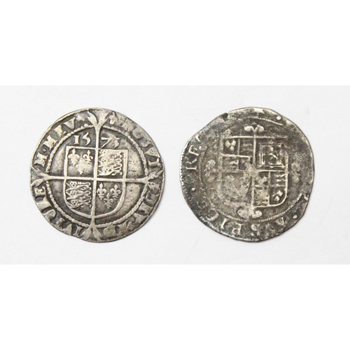 1213 - Elizabeth I 1573 hammered silver sixpence coin, Acorn mint mark, approx 2.41g gross & a Charles I si... 