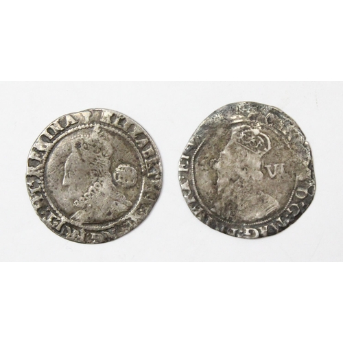 1213 - Elizabeth I 1573 hammered silver sixpence coin, Acorn mint mark, approx 2.41g gross & a Charles I si... 