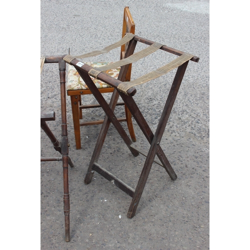 38 - 2 vintage folding wooden butler's tray or luggage stands, one missing a leg and an unusual early 20t... 