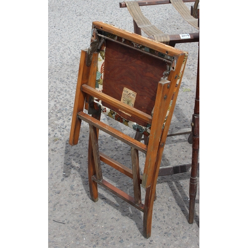 38 - 2 vintage folding wooden butler's tray or luggage stands, one missing a leg and an unusual early 20t... 