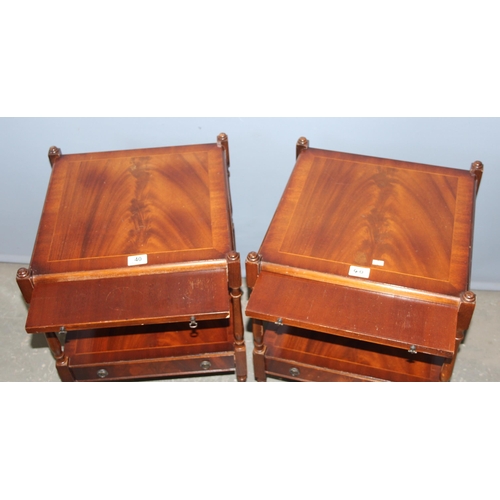 40 - A pair of Georgian style mahogany bedside tables with single drawer and slide, each approx 45cm squa... 