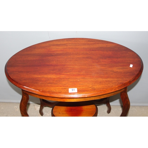 51 - An Edwardian style mahogany lamp table, approx 77cm wide x 49cm deep x 75cm tall