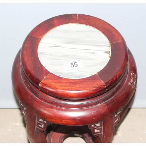 55 - A 20th century Chinese hardwood jardiniere stand with marble inlay, approx 27cm in diameter x 50cm t... 