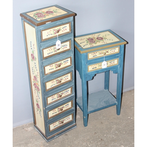 56 - A floral painted 7 drawer chest of drawer and a similar 2 drawer floral painted bedside cabinet, the... 