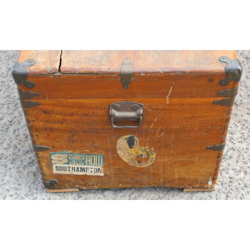 94 - A late 19th or early 20th century Chinese camphorwood campaign or shipping trunk with brass bound at... 