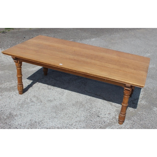 108 - An extremely impressive Gothic Revival style light oak library table with turned legs, approx 216cm ... 