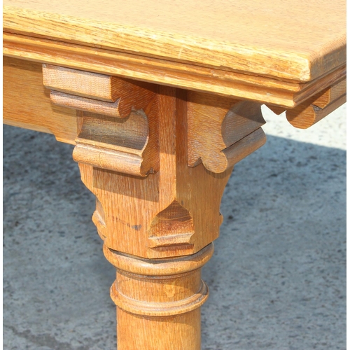 108 - An extremely impressive Gothic Revival style light oak library table with turned legs, approx 216cm ... 