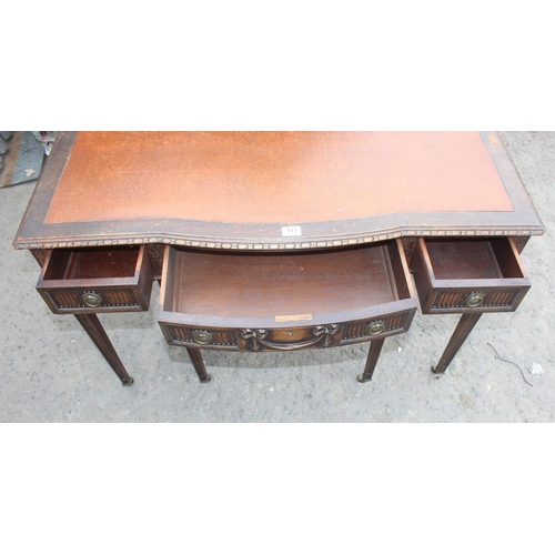 117 - A Regency style leather topped desk or console table, with 3 drawers, approx 114cm wide x 52cm deep ... 