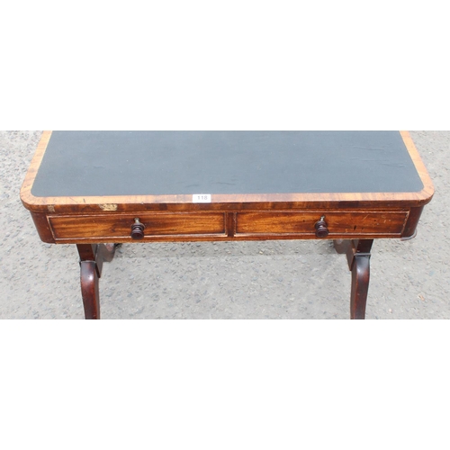 118 - An antique mahogany leather topped library or sofa table with 2 drawers and 2 false drawers, approx ... 