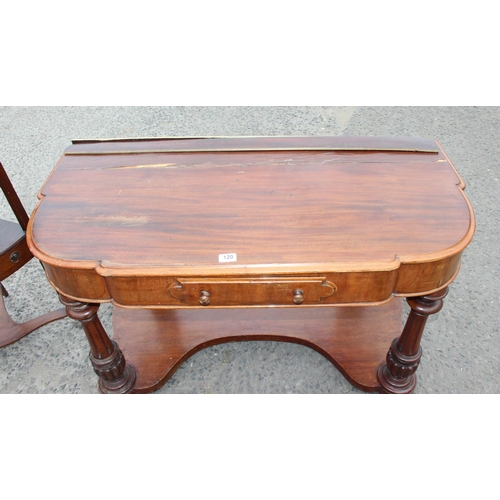 120 - An antique mahogany side table with single drawer and a corner wash stand (2)