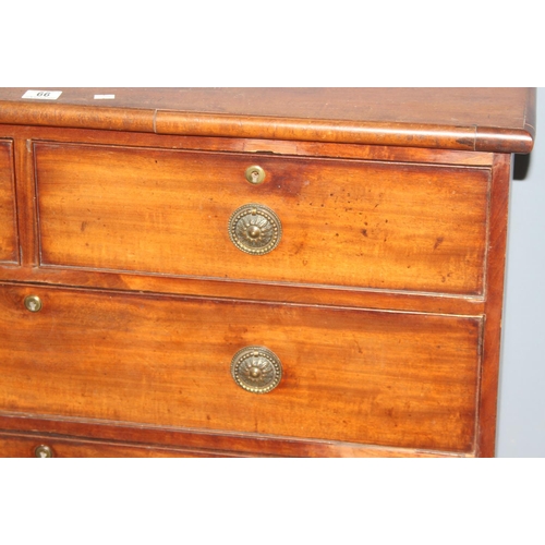 66 - A 19th century mahogany 2 over 3 chest of drawers with brass handles and bracket feet, approx 108cm ... 