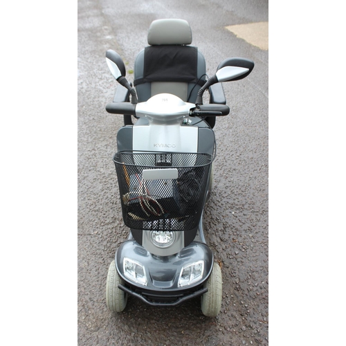 701 - Kymco Foru mobility scooter in silver, with keys, battery and charger