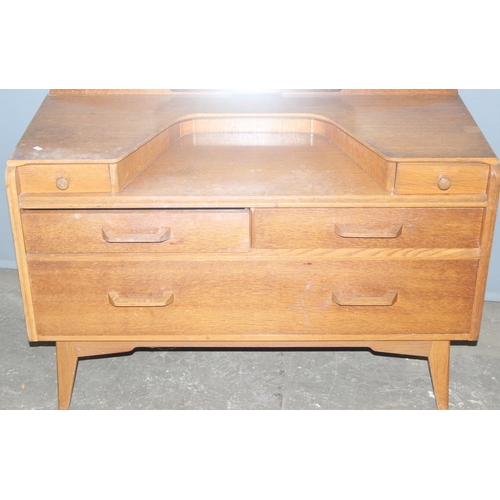 72 - A retro G-Plan dressing table with mirror and 5 drawers, approx 106cm wide x 46cm deep x 141cm tall