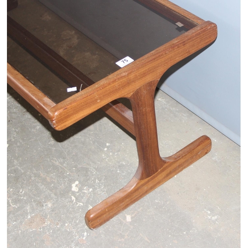 75 - A retro G-Plan teak coffee table with retro tiles and smoked glass, approx 121cm wide x 49cm deep x ... 