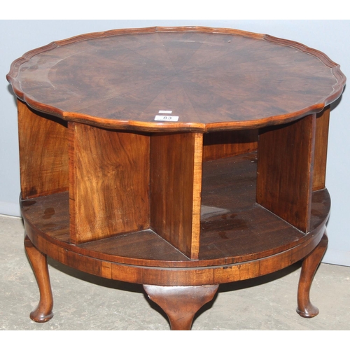 83 - An Art Deco period drum table or revolving bookcase table with pie crust top. approx 63cm in diamete... 