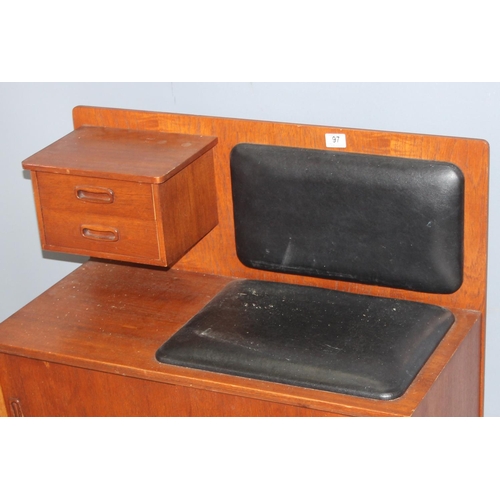 97 - A retro telephone table seat with 2 drawers, approx 85cm wide x 41cm deep x 77cm tall