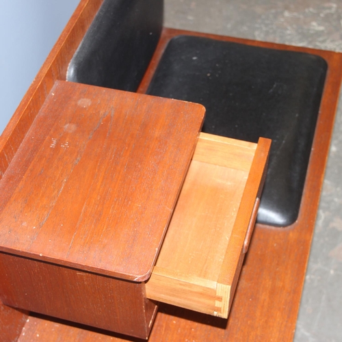 97 - A retro telephone table seat with 2 drawers, approx 85cm wide x 41cm deep x 77cm tall