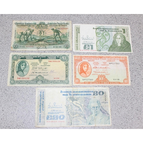 1214 - 5 vintage Irish banknotes to inc a rare 1935 Hibernian Bank Ploughman note