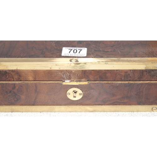 707 - Campaign style mahogany effect wooden gun case with brass edging, approx 104cm x 26.5cm x 10cm