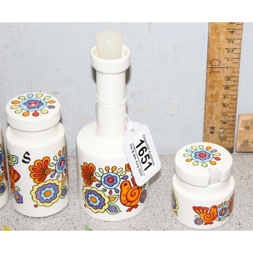 1651 - Colourful retro 1960's Lord Nelson Pottery tableware in the 'Gaytime' pattern, to incl cruet set and... 