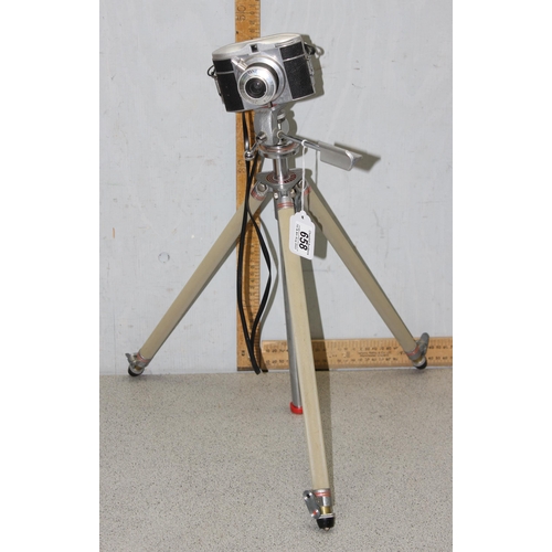 658 - Vintage Italian Ferrania “Tanit” aluminium slim line bodied camera on an Art Deco extending tripod s... 