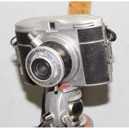 658 - Vintage Italian Ferrania “Tanit” aluminium slim line bodied camera on an Art Deco extending tripod s... 