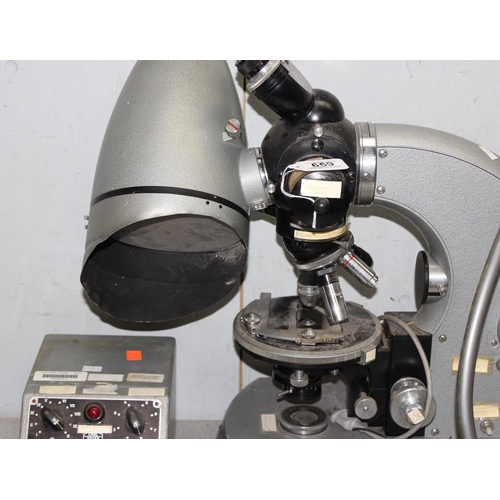 659 - Extremely large vintage Carl Zeiss laboratory microscope & control panel, serial number of microscop... 