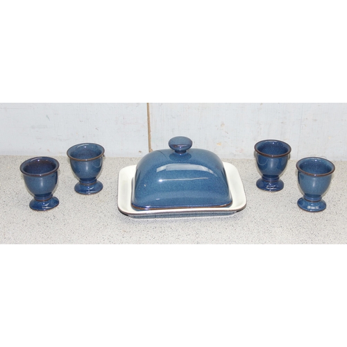 1829 - A good qty of Denby Boston blue tea & dinner service to include teapot, egg cups & coddler