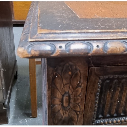 117 - A Regency style leather topped desk or console table, with 3 drawers, approx 114cm wide x 52cm deep ... 