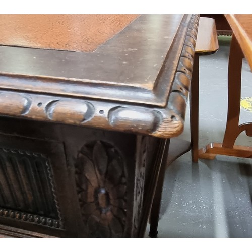 117 - A Regency style leather topped desk or console table, with 3 drawers, approx 114cm wide x 52cm deep ... 