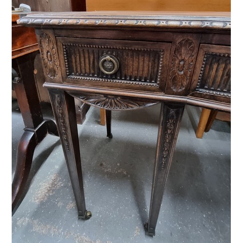 117 - A Regency style leather topped desk or console table, with 3 drawers, approx 114cm wide x 52cm deep ... 