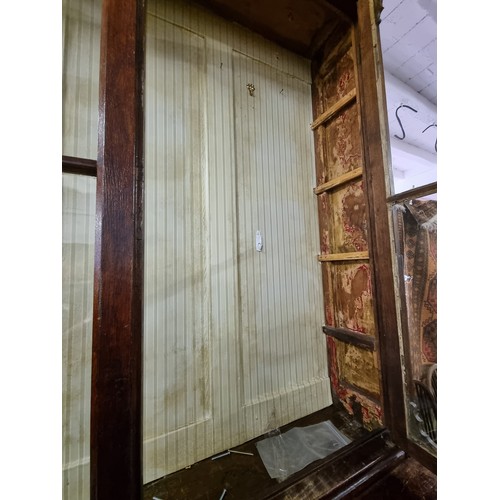 22 - An unusual antique oak display cabinet with 2 pairs of glazed doors and 2 slim drawers, approx 143cm... 